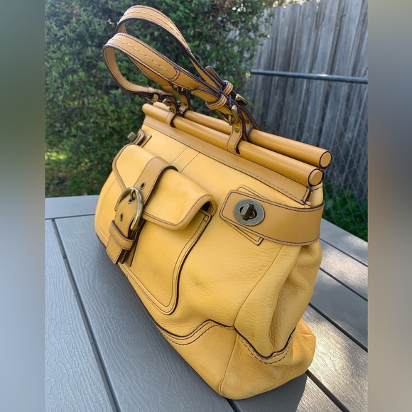 Vintage COACH purse mustard yellow Satchel handbag-shoulder bag E043-9749 - Picture 2 of 16
